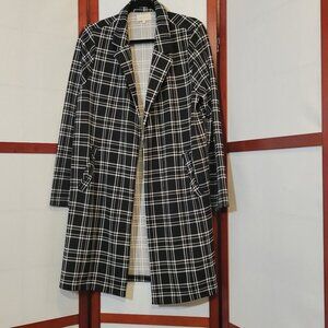 Black and White Plaid Long Blazer